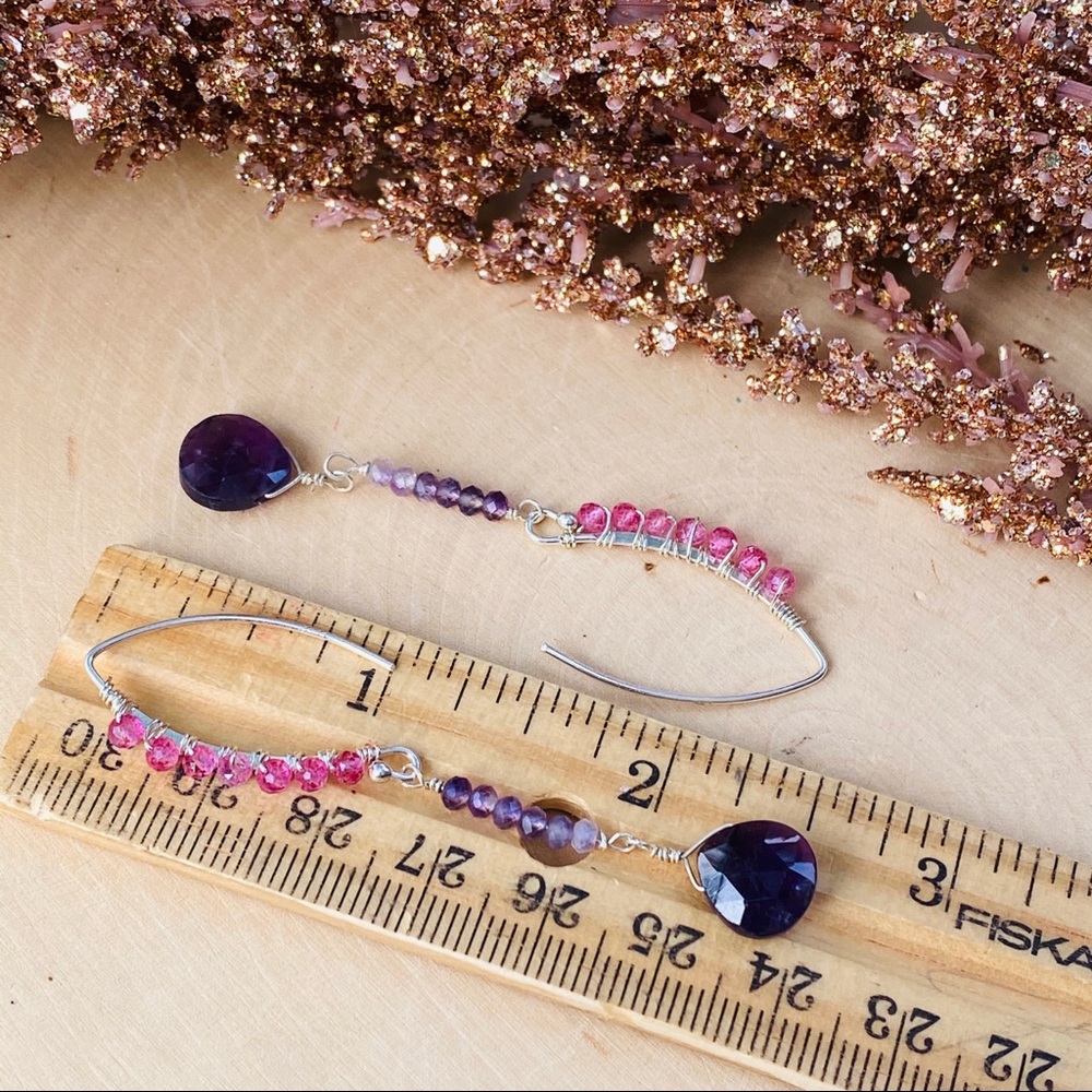 Genuine Sapphire & amethyst gemstone Earrings - Picture 5 of 5